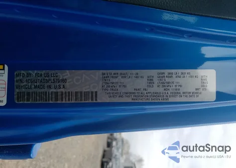 2023 Jeep Gladiator Sport z USA, uszkodzony, nr VIN 1C6HJTAG3PL579160